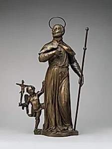 Saint Francis Xavier with an angel holding a crucifix by Francesco Bertos