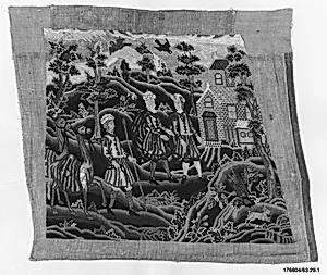 Six chair seat covers with the story of Rebecca