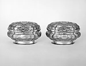 Small oval box with cover (one of a pair)