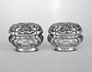 Small oval box with cover (one of a pair)
