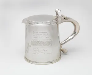 Tankard engraved with scenes of the Great Plague and the Great Fire of London