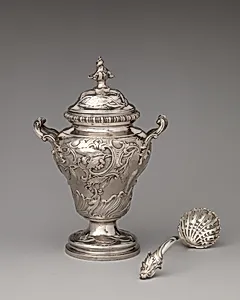 Tea caddy with spoon (one of a set of three)