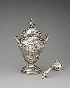 Tea caddy with spoon (one of a set of three)