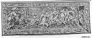The Sabine Women Stopping the Battle between the Romans and the Sabines from the Story of the Romans and the Sabines by Nicolas van Orley|Joost van Herzeele|Gerard de Jode