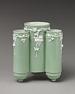 Triple cylindrical body vase with ivy motif by Minton(s)