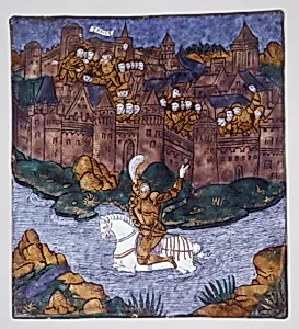 Turnus, Overwhelmed by the Trojans, Crosses the River to Return to His Companions (Aeneid, Book IX) by Master of the Aeneid