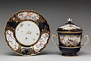 Two-handled bowl with cover by Chelsea Porcelain Manufactory