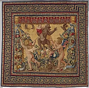 Two Putti Trying To Stop a Monkey Abducting a Child from a set of the Giochi di Putti by Barberini Manufactory|Giovanni da Udine (Giovanni dei Ricamatori)|Tommaso Vincidor (Tommaso di Andrea)|Raphael (Raffaello Sanzio or Santi)