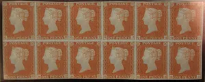 Unused block of twelve "Penny Red Brown" postage stamps of Queen Victoria