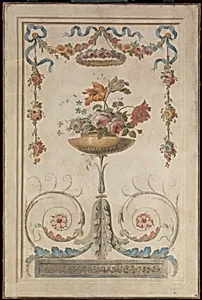 Vase of Flowers Resting on Foliate Scrolls