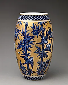 Vase with birds and bamboo (one of a pair)