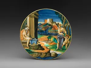 Wide-rimmed bowl with Vulcan Forging Arms with Venus and Cupid