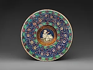 Wide-rimmed bowl with winged putto