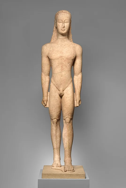 Marble statue of a kouros, c. 590 B.C., The Met Ancient Greek & Roman — Marble statue of a kouros, c. 590 B.C., The Met