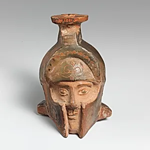 Aryballos (perfume flask) in the form of a helmeted head by Unknown Artist