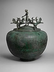 Bronze cinerary urn with lid
