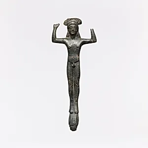 Bronze handle of a patera (shallow basin) in the form of a youth