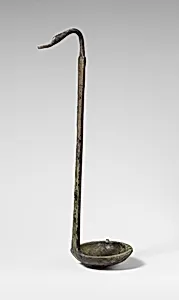 Bronze ladle with handle ending in a duck's head