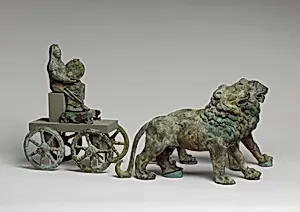 Bronze statuette of Cybele on a cart drawn by lions