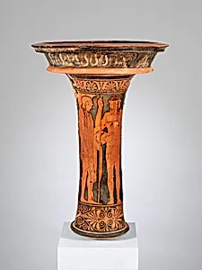 Fragment of a terracotta loutrophoros (ceremonial vase for water) by Painter of Bologna 228