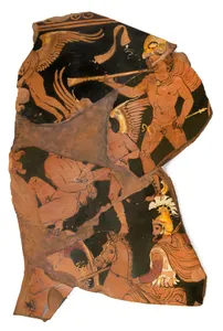 Fragment of a terracotta volute-krater (bowl for mixing wine and water); joins 19.192.81.5,.10,.19