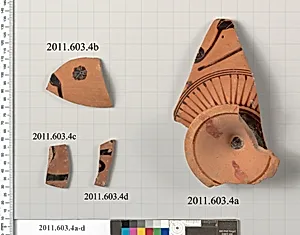 Fragments of a terracotta kylix: Komast cup by Falmouth Painter
