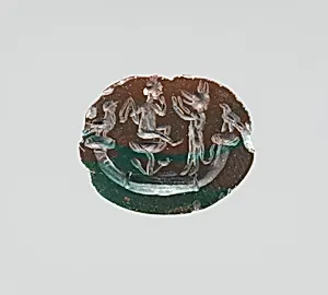 Jasper intaglio: Harpocrates seated on lotus in papyrus boat
