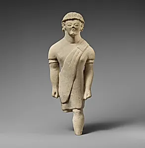 Limestone statuette of a beardless male votary in Greek dress by Unknown Artist