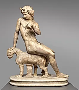 Marble statue of Dionysos seated on a panther