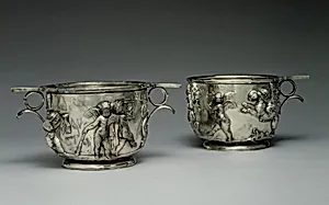 Pair of silver scyphi (cups) with relief decoration