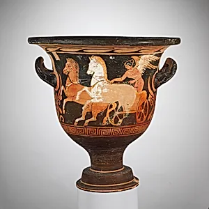 Terracotta bell-krater (mixing bowl) by Whiteface Painter