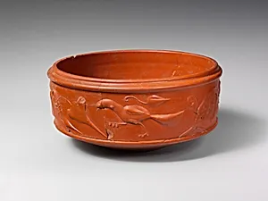 Terracotta dish with barbotine decoration