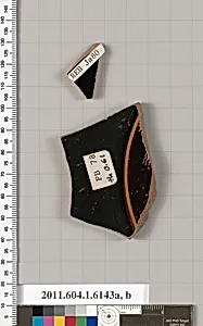 Terracotta fragments of a kylix (drinking cup) by Nicosthenic