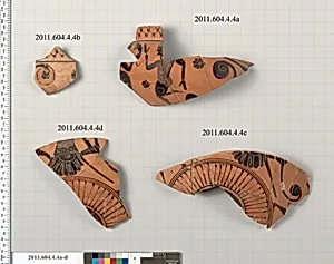 Terracotta fragments of a kylix: Komast cup (drinking cup) by Falmouth Painter