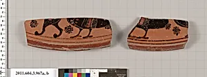 Terracotta fragments of a lekanis lid (covered dish) by Unknown Artist
