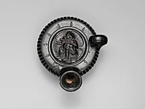 Terracotta guttus (flask with handle and vertical spout)