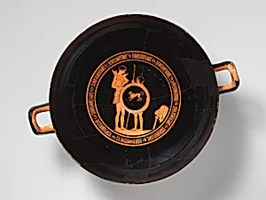 Terracotta kylix (drinking cup) by Lyandros Painter