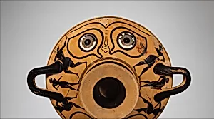 Terracotta kylix: eye-cup (drinking cup)