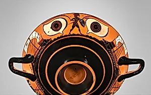 Terracotta kylix: eye-cup (drinking cup)