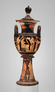 Terracotta lebes gamikos (round-bottomed bowl with handles and stand used in weddings)