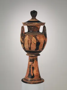 Terracotta lebes gamikos (round-bottomed bowl with handles and stand used in weddings)