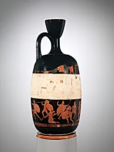 Terracotta lekythos (oil flask) by Eretria Painter