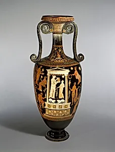 Terracotta loutrophoros (ceremonial vase for water) by Metope Painter