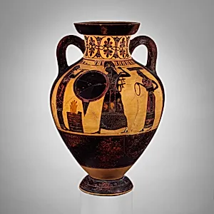 Terracotta neck-amphora of Panathenaic shape (jar) by Princeton Painter