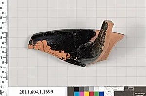 Terracotta rim fragment of a kylix (drinking cup) by Macronian