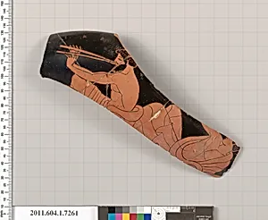 Terracotta rim fragment of a kylix (drinking cup) by Makron