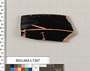 Terracotta rim fragment of a kylix (drinking cup) by Makron