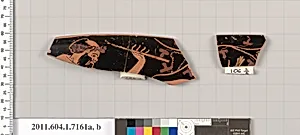 Terracotta rim fragments of a kylix (drinking cup) by Makron