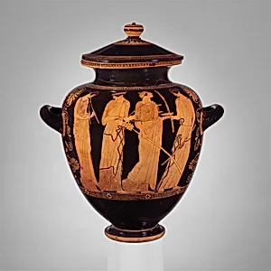 Terracotta stamnos (jar) by Menelaos Painter