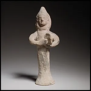 Terracotta statuette of a woman playing the tambourine